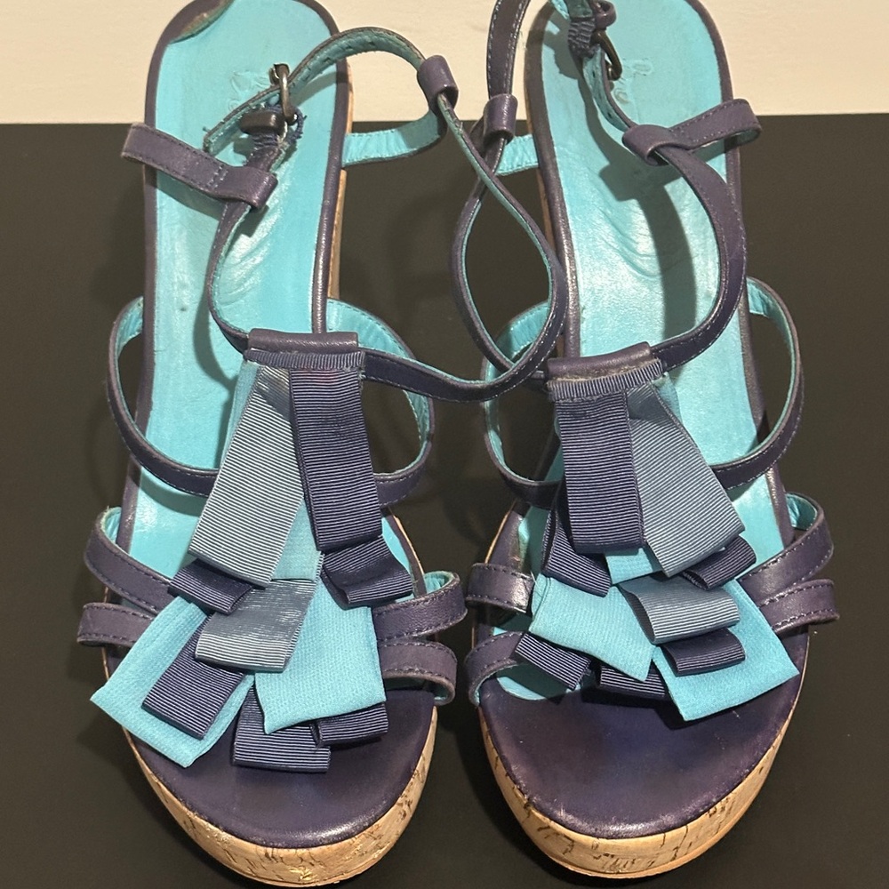 Boden Navy and Aqua Wedge Sandals - Picture 2 of 6